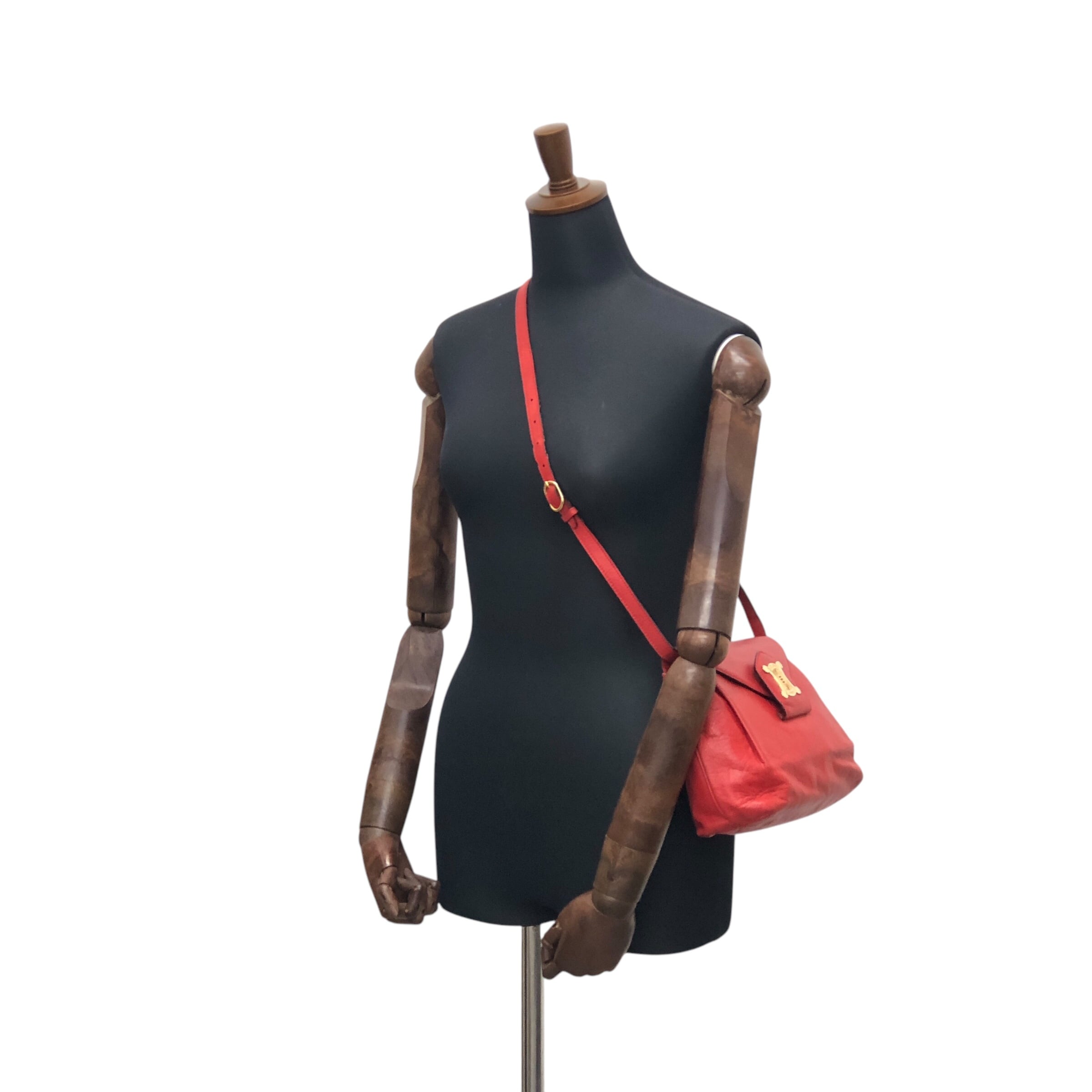 CELINE セリーヌ ショルダーバッグ レッド ブラゾン レザー vintage