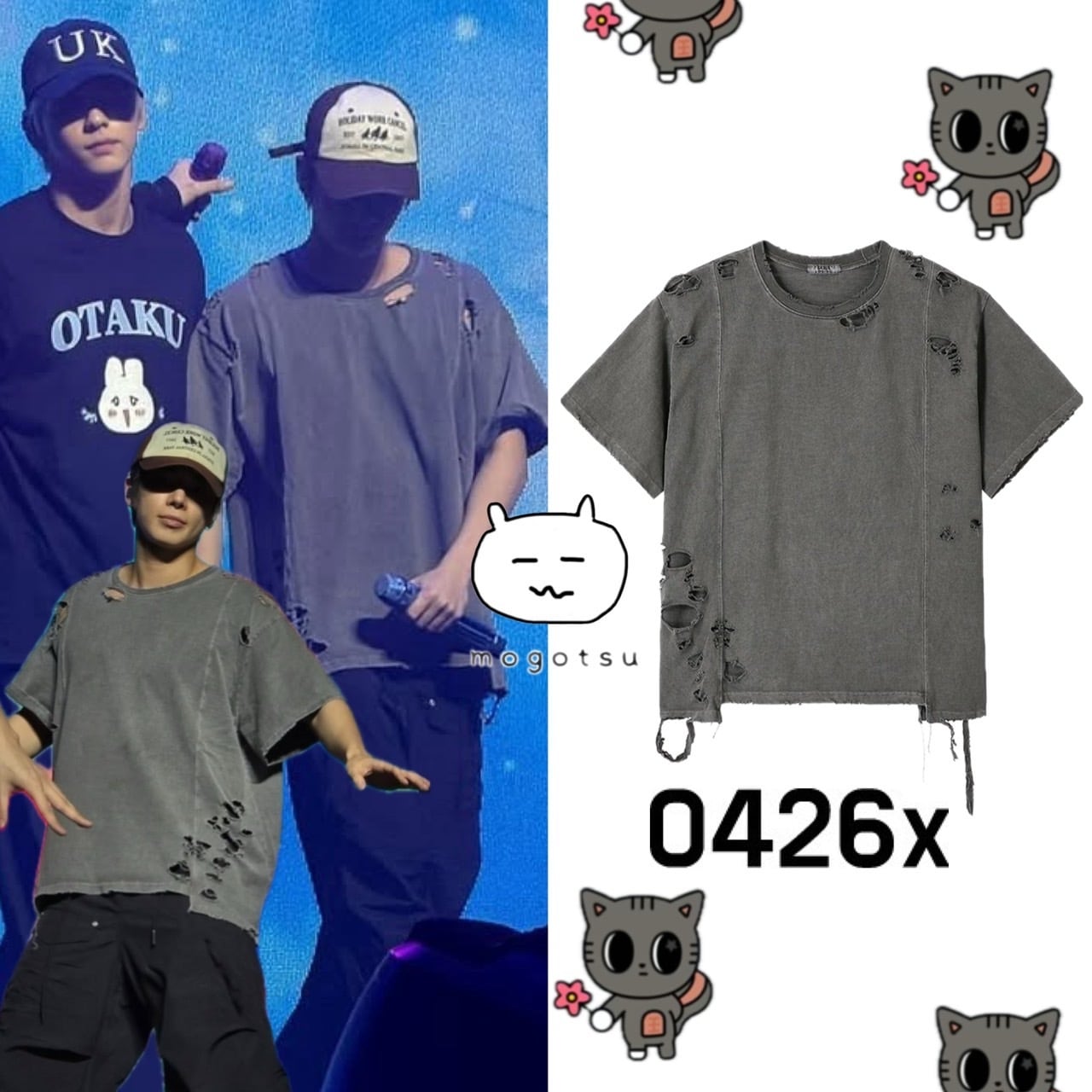 ☆TXT テヒョン 着用！！【0426X】003-DAMAGE GARMENT INCISION T