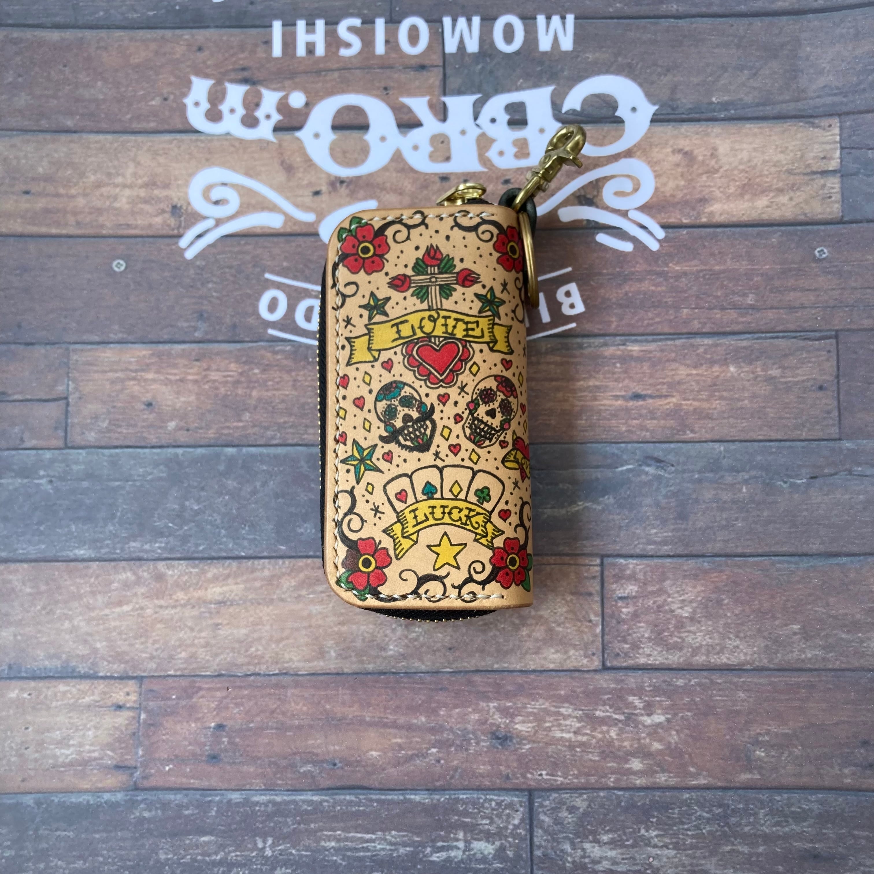 受注生産】《タトゥー×レザー》キーケース ラウンドジップ アメトラ