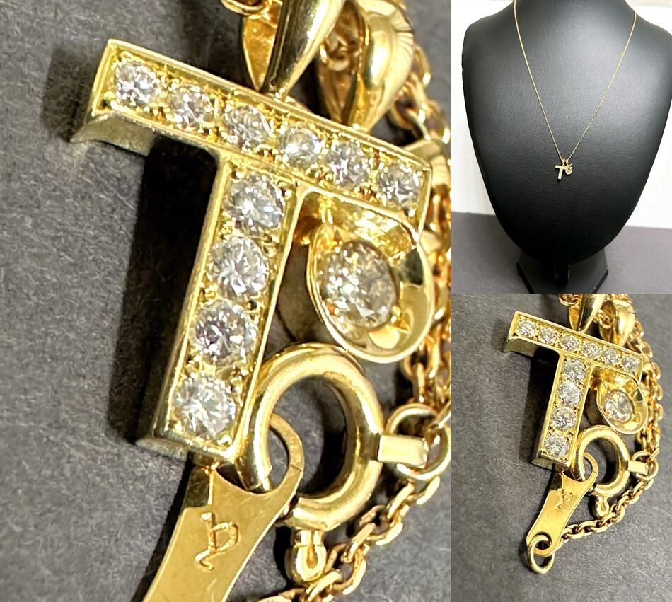 EYEFUNNY アイファニー K18 YG ダイヤモンド T クロス ネックレス