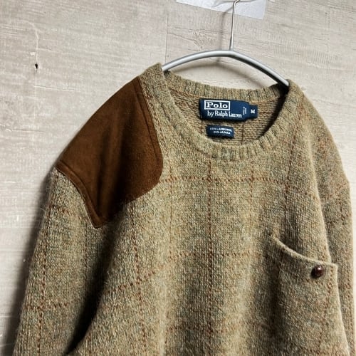 Polo Ralph Lauren ポロラルフローレン レザーパッチニット sizeM 【中