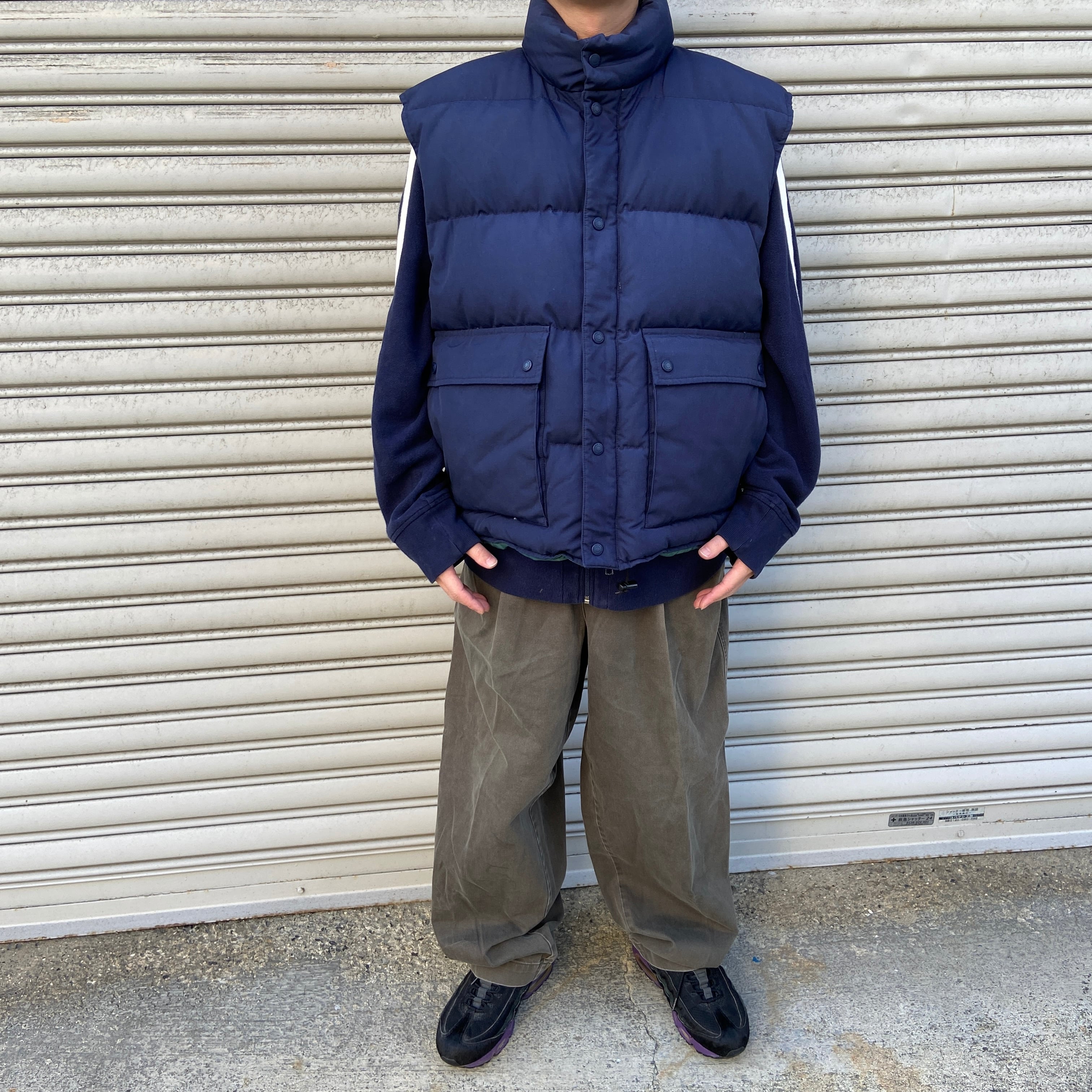 90s EddieBauer エディーバウアー グースダウンベスト ネイビー L