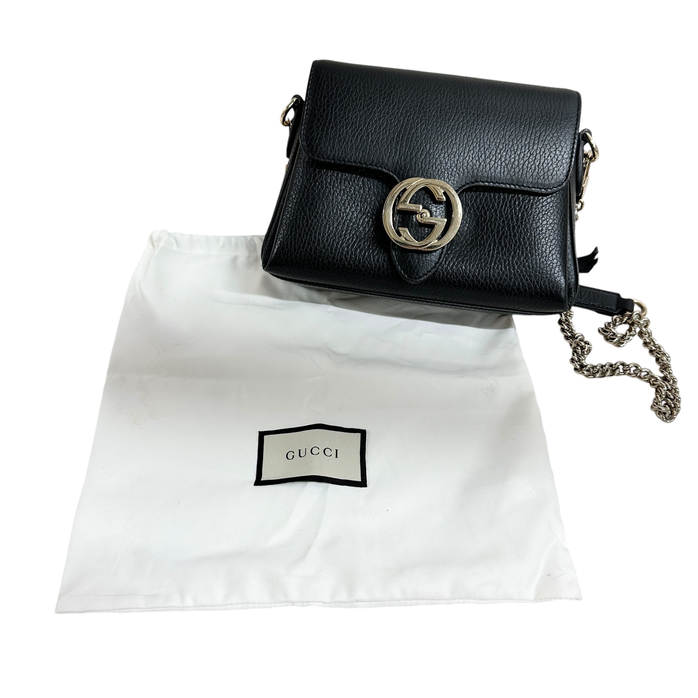 GUCCI グッチ インターロッキング チェーンショルダーバッグ ブラック