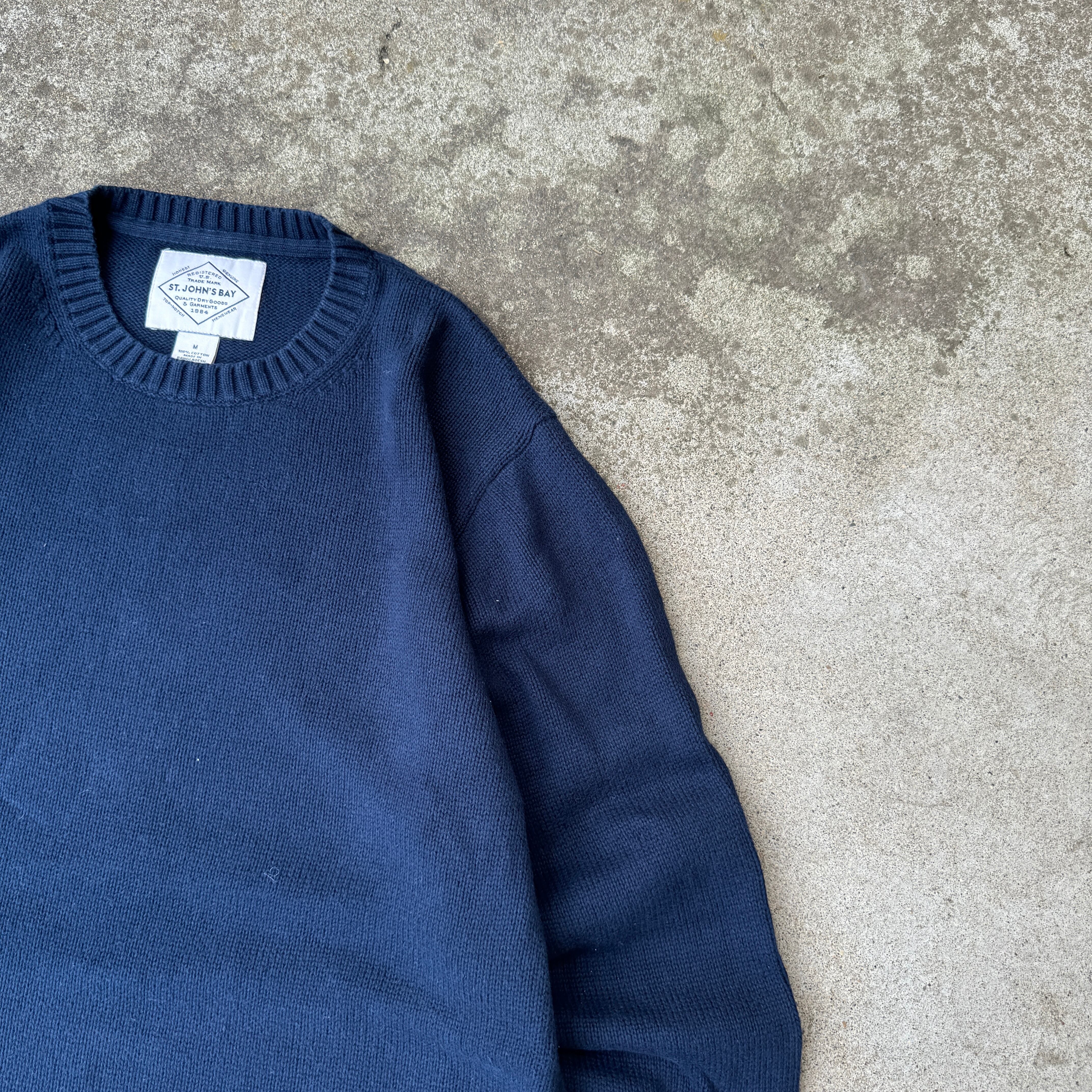 00s ST. JOHN'S BAY cotton knit navy L/S / 00年代 セントジョンズ