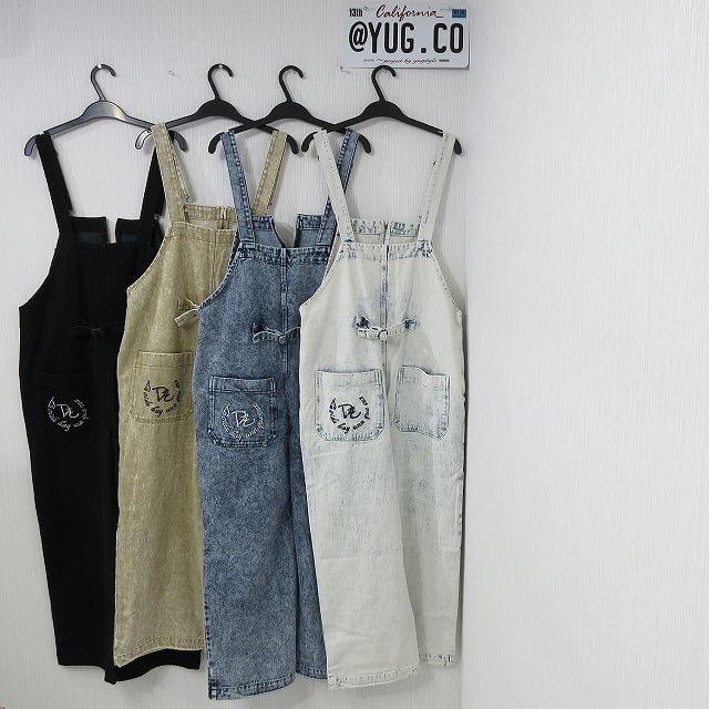 Dealivez】リーフロゴ刺繍 デニム オーバーロール デッキサロペ 特殊