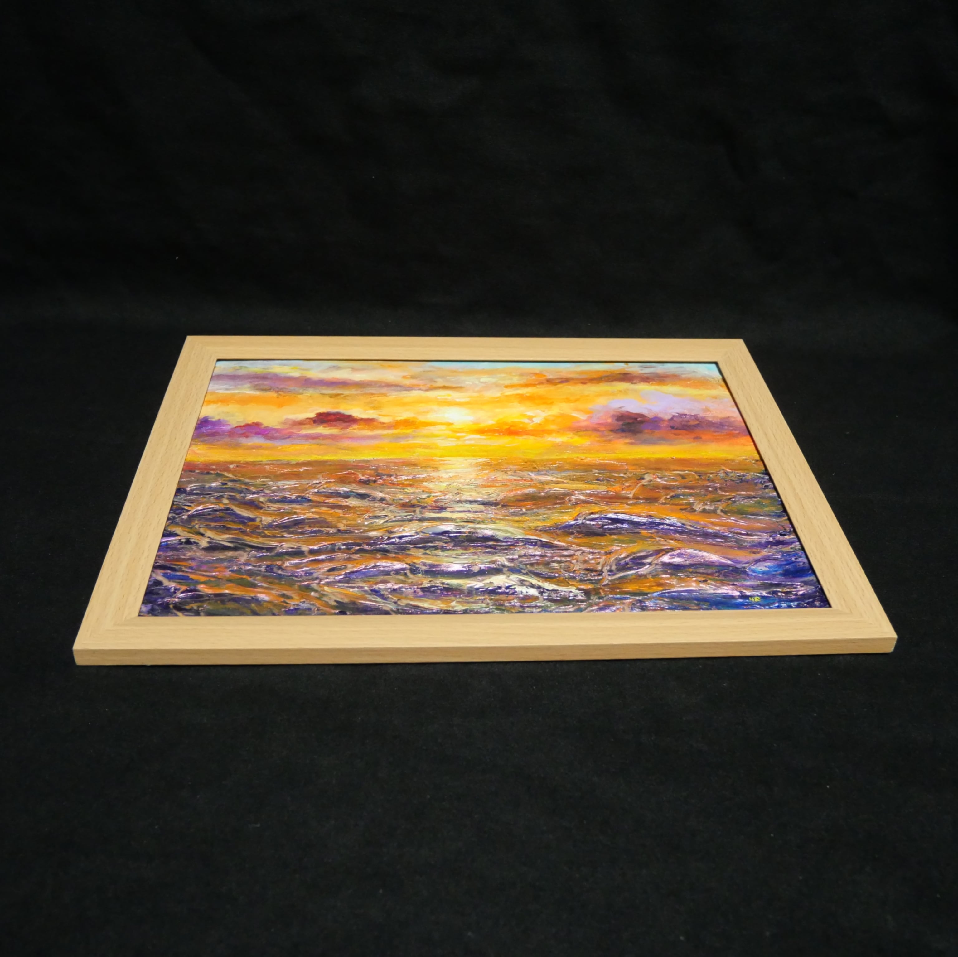 油絵 油彩 油彩画 絵 絵画【夕焼けの海】A4 | HIROSHI1990