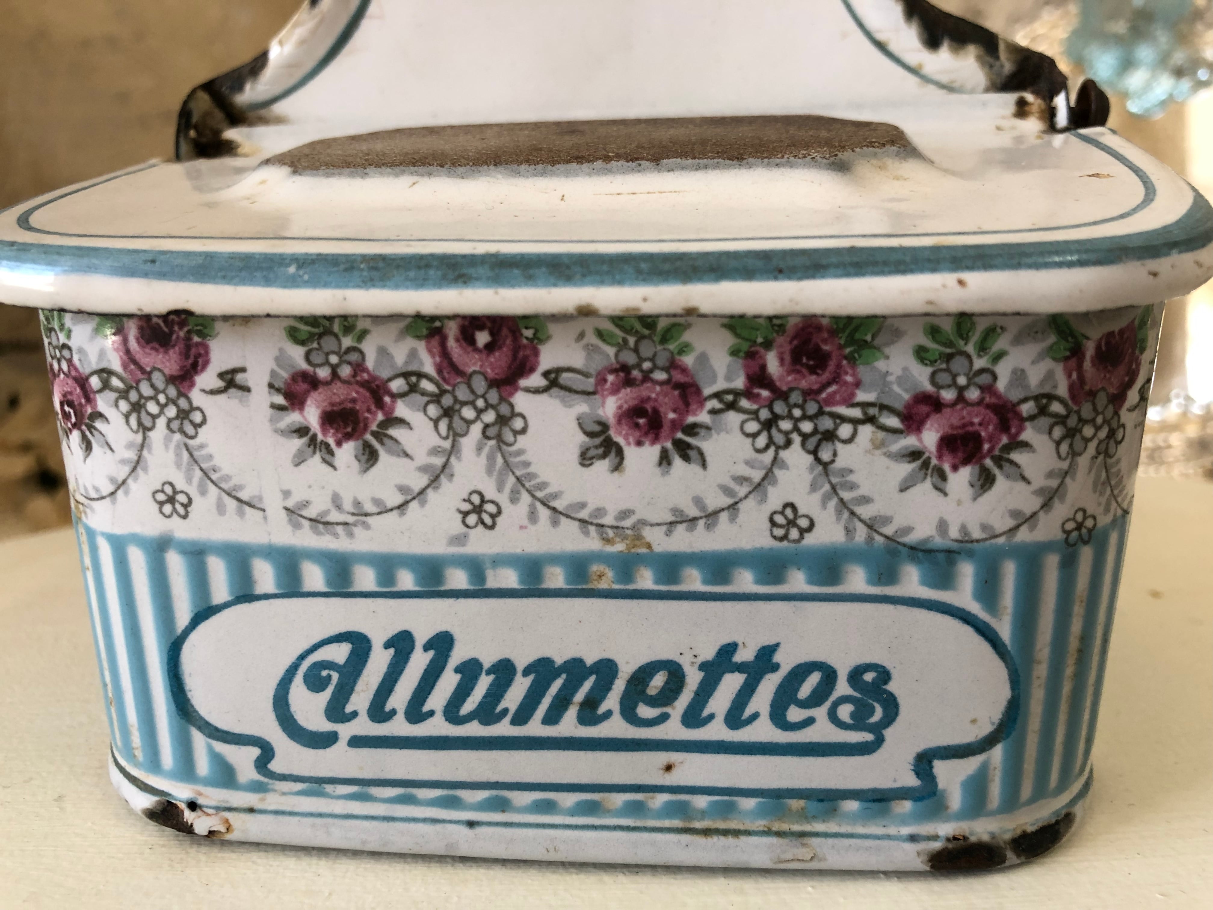 フランス アンティーク ホーロー BB社 ローズバンド アリュメット缶