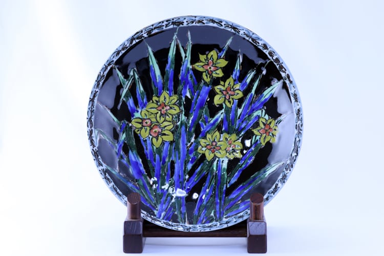 天目釉彩 水仙 大皿 ※訳あり品！ 作：故 青木龍山（文化勲章受章作家