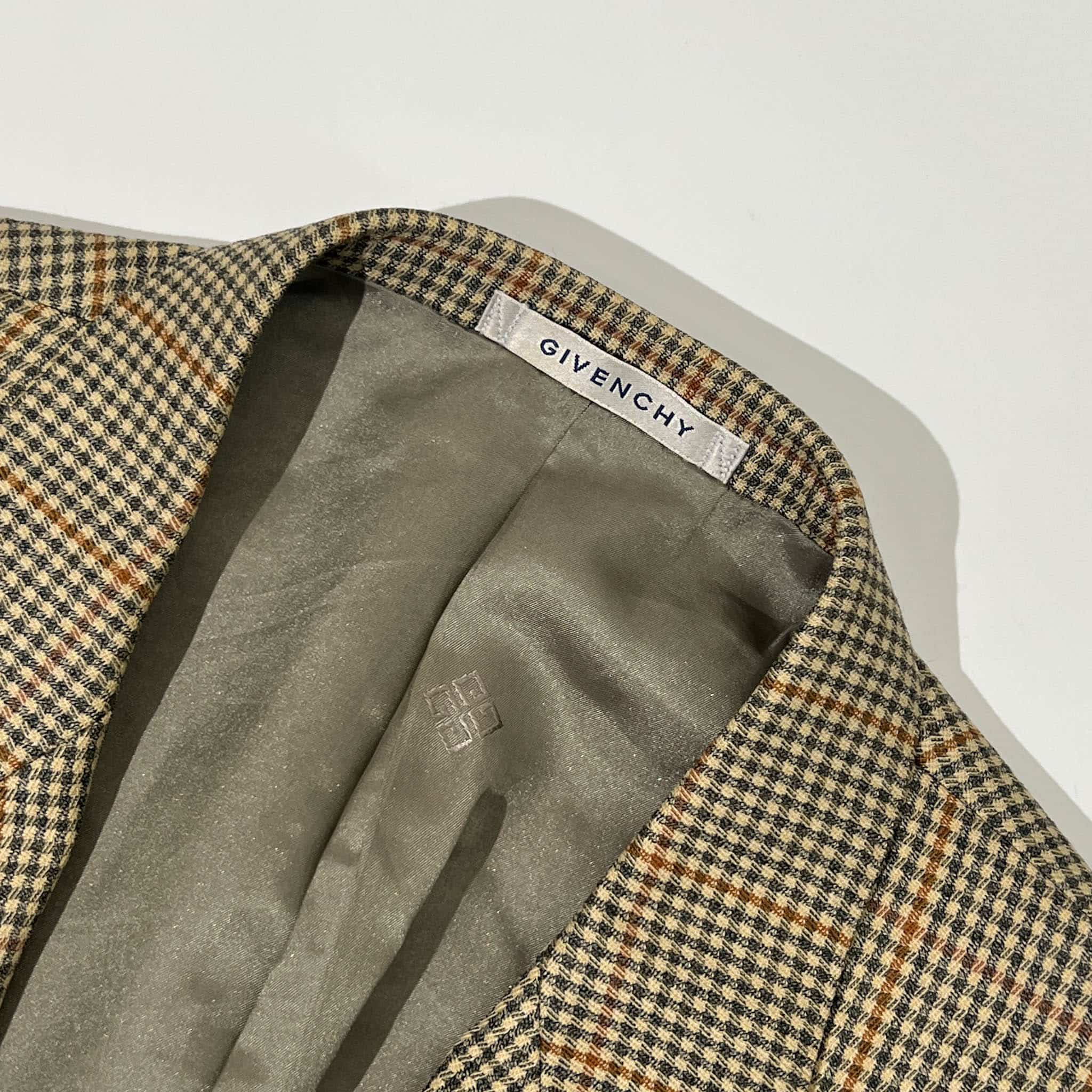 90s GIVENCHY ジバンシィ チェック ウール テーラードジャケット 96-86