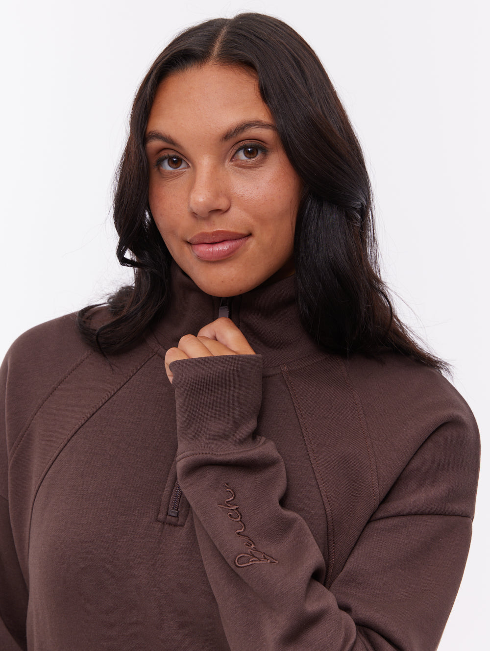 Zilia Quarter-Zip Funnel Neck - Brown - Bench