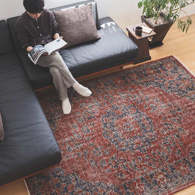 ヴィンテージ風ラグ ウール100％の赤い絨毯 [DP01ダークレッド] | ボー