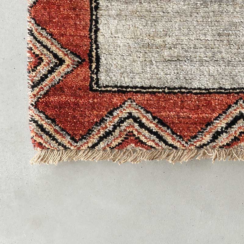 古典柄を再現したライオンラグ [オレンジ ライオン×ブルーグレー