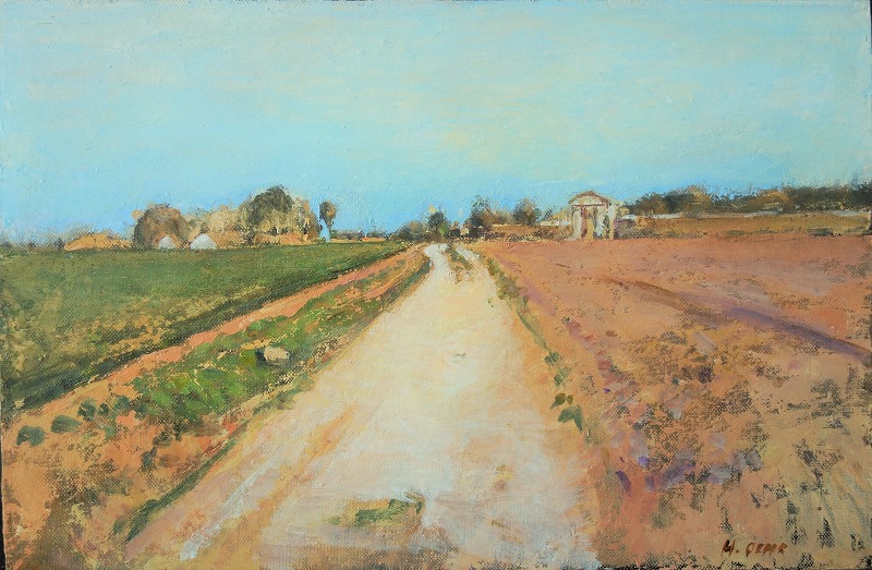 アトリエ絵画館 フランス風景画 オーヴェルの田舎道 画 越智 博