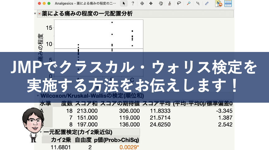 JMPでクラスカル・ウォリス検定を実施する方法！3群間の比較はどうする