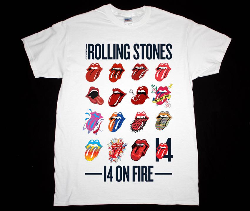 ROLLING STONES 14 ON FIRE TONGUE EVOLUTION TOUR 2014 NEW WHITE T-SHIRT