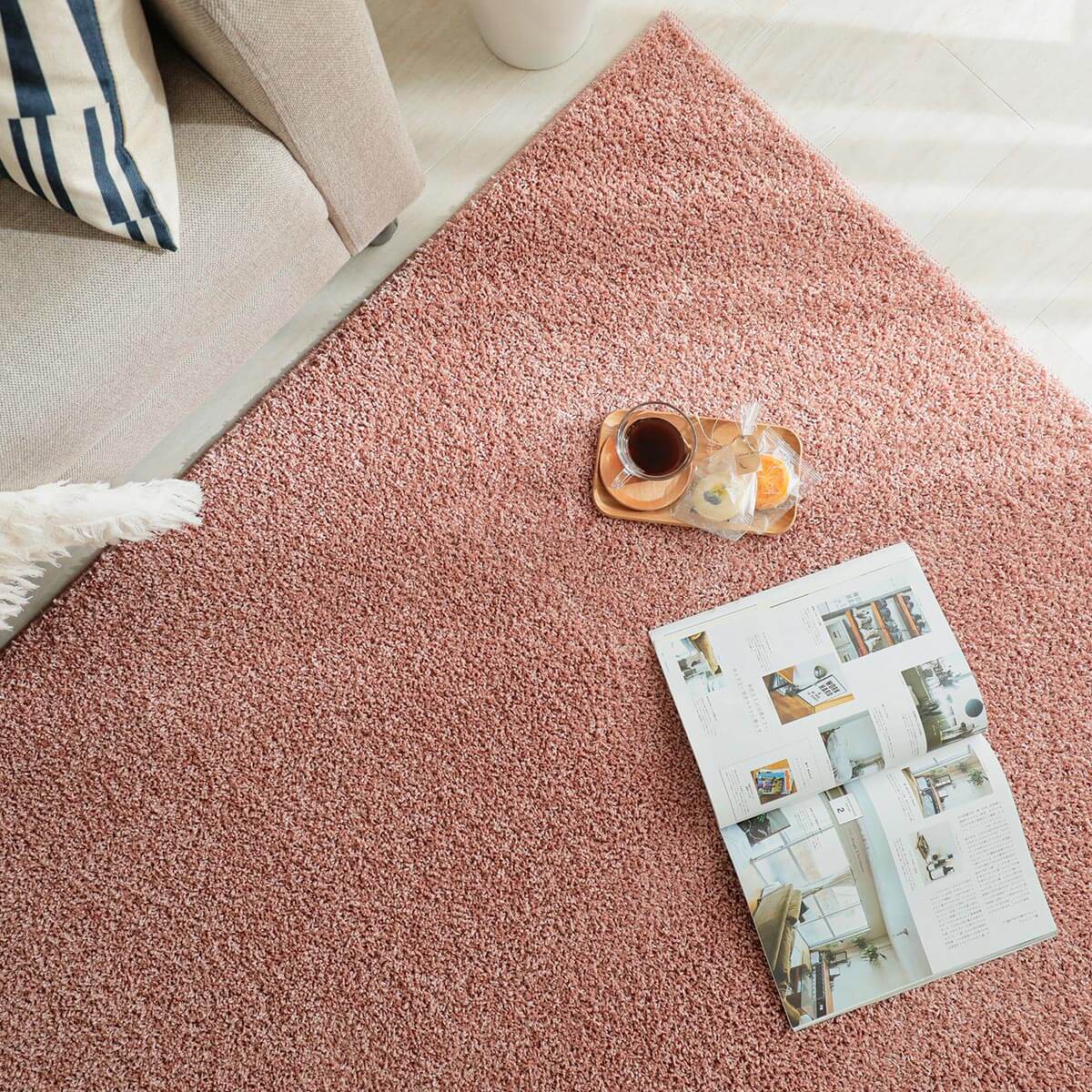 ココ】大きめ/ピーチピンクとベージュのニュートラルラグNo.721 ココ