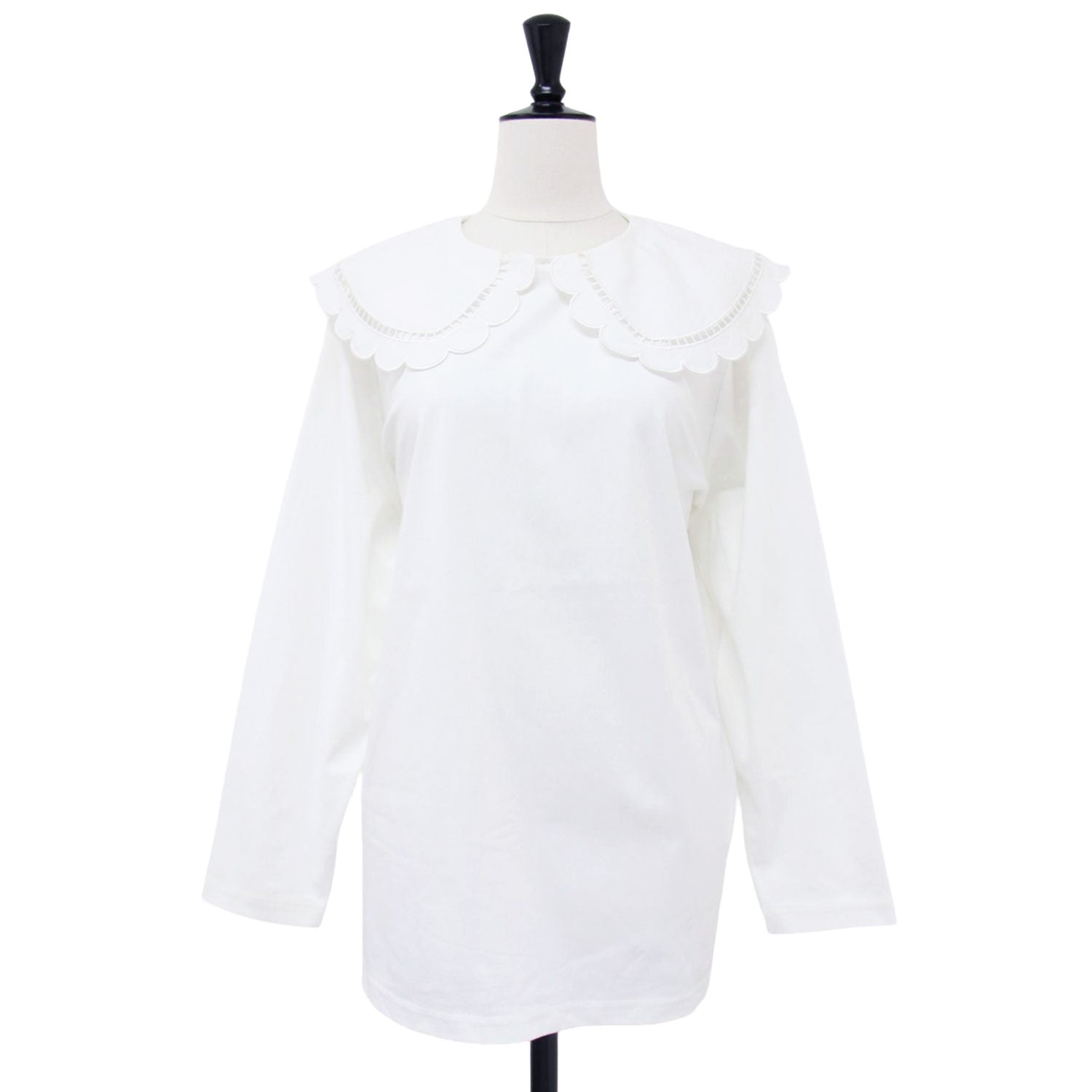 yori フリルTシャツ yori ビッグフリル襟Tシャツ ネイビー