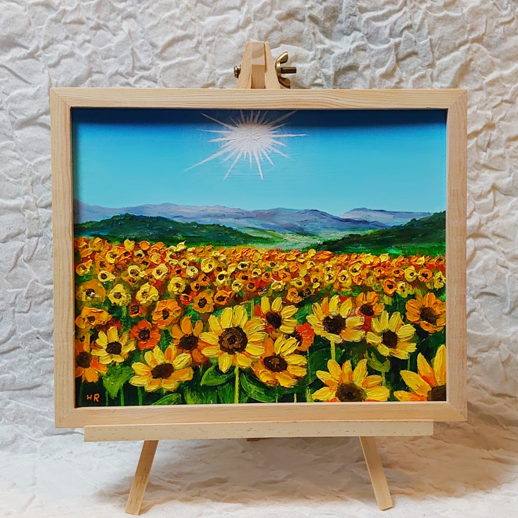 ひまわりの油絵 油絵 絵画 【海のひまわり畑】 絵画 HR 通販 13904720