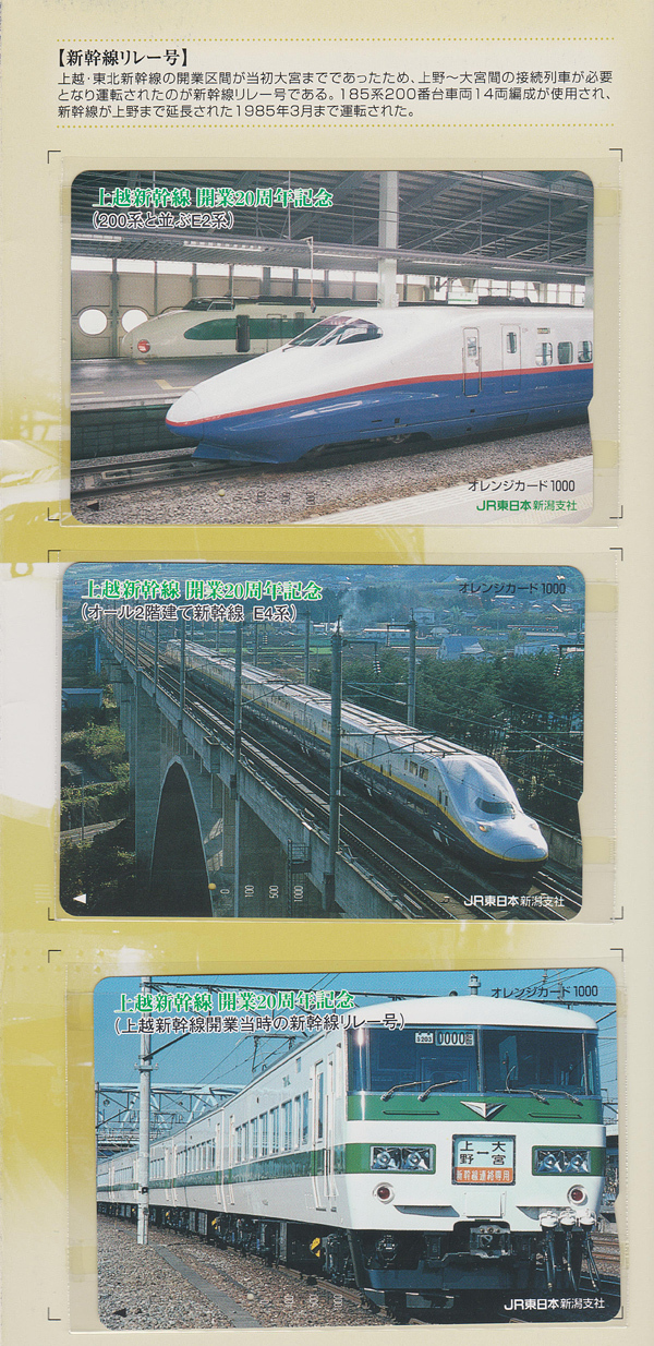 カードコレクション】 JR東日本 上越新幹線開業20周年記念オレンジ