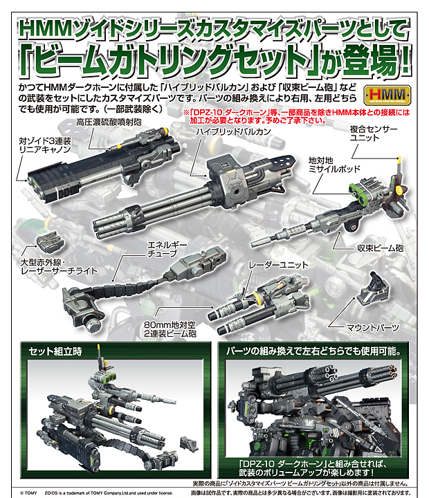 カスタマイズパーツ ビームガトリングセット」「HMMダークホーン」、8