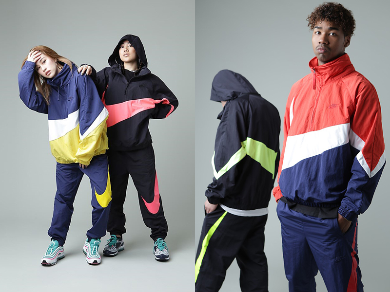 NIKE ビッグスウッシュアノラックジャケットS ブラック×ネオンイエロー