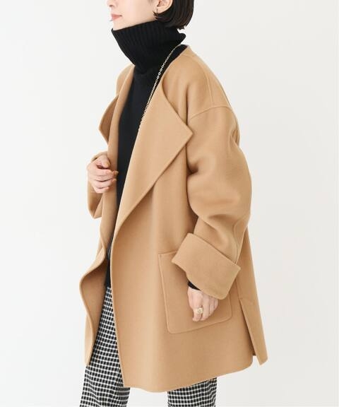 ウールVネックカラーリバーコート/ウールノーカラーミドル丈コートが