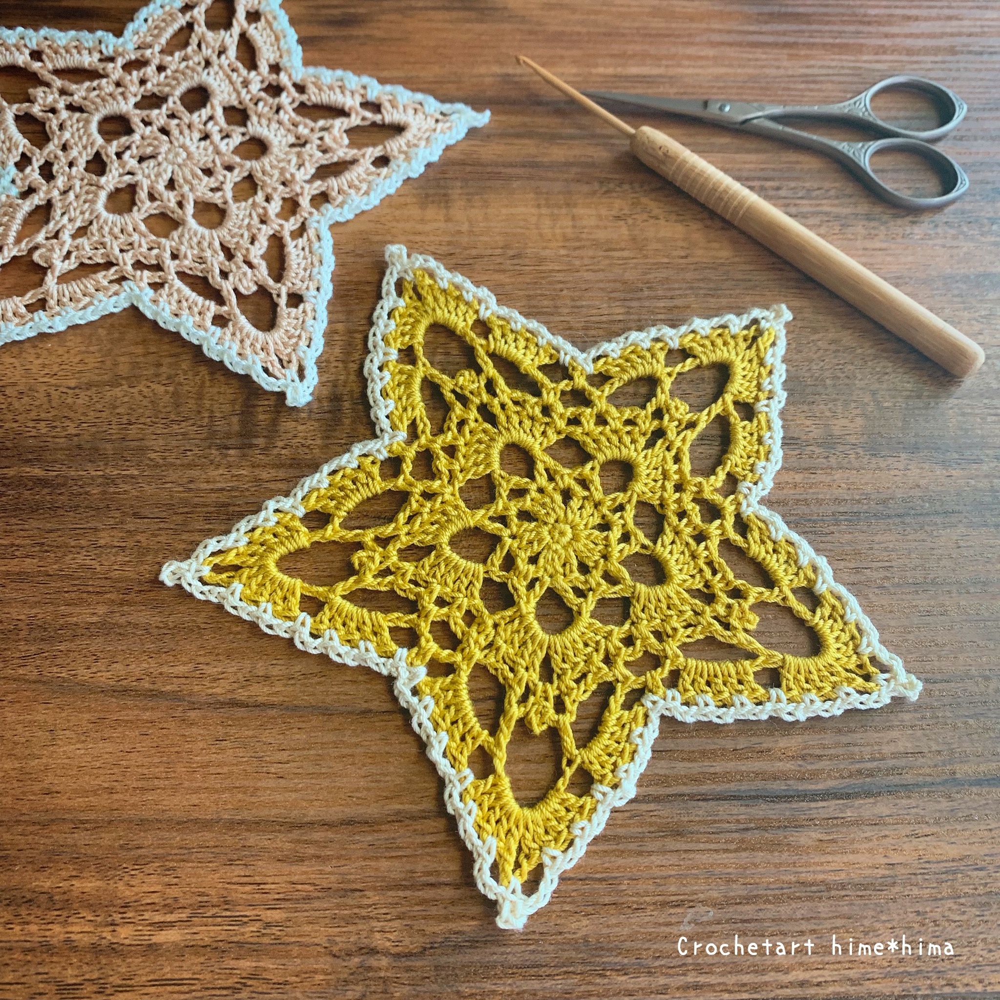 レース編み｜星形ドイリー（五芒星）の編み図 | かぎ針編みとレース