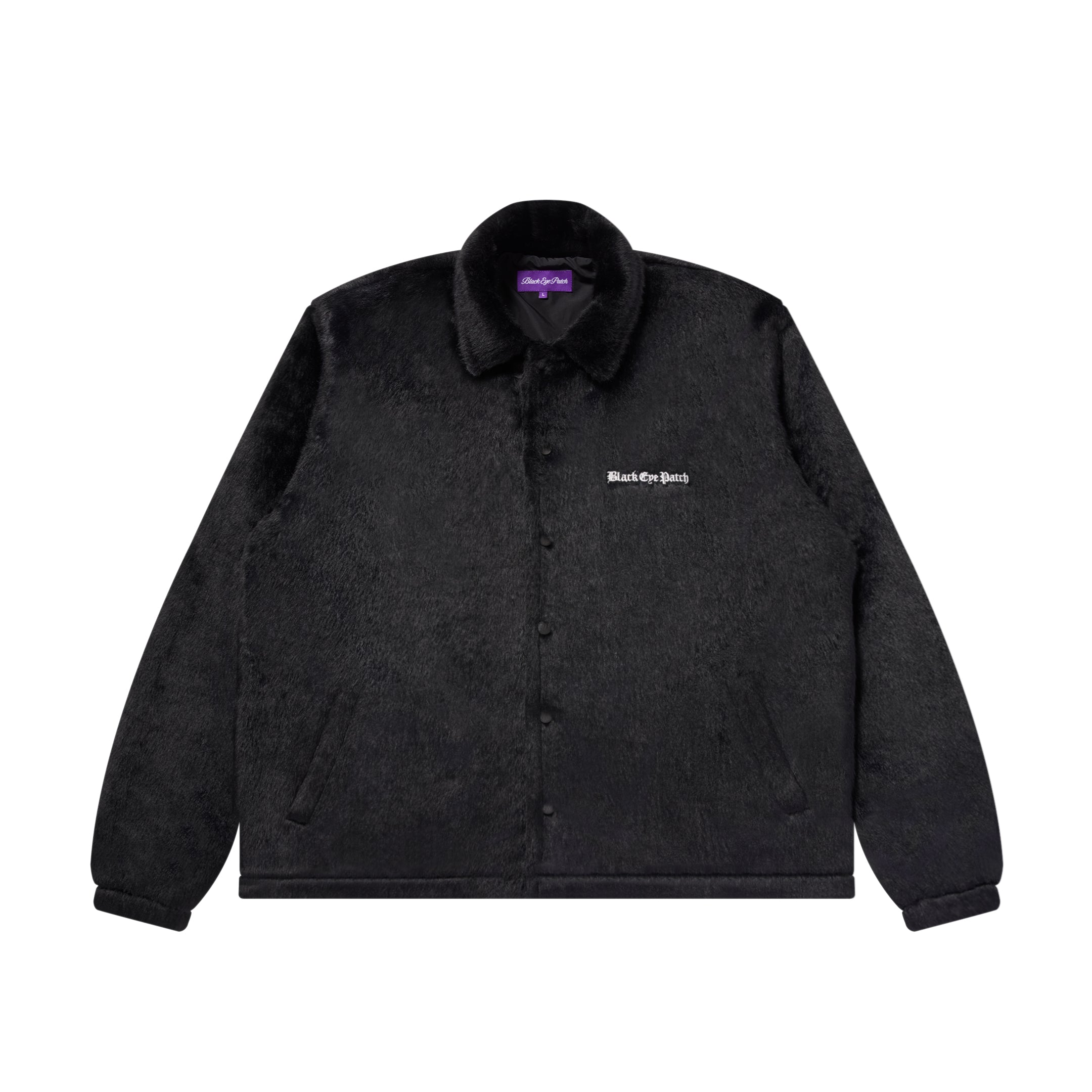 OE LOGO FAUX FUR COACH JACKET BLACK – BlackEyePatch