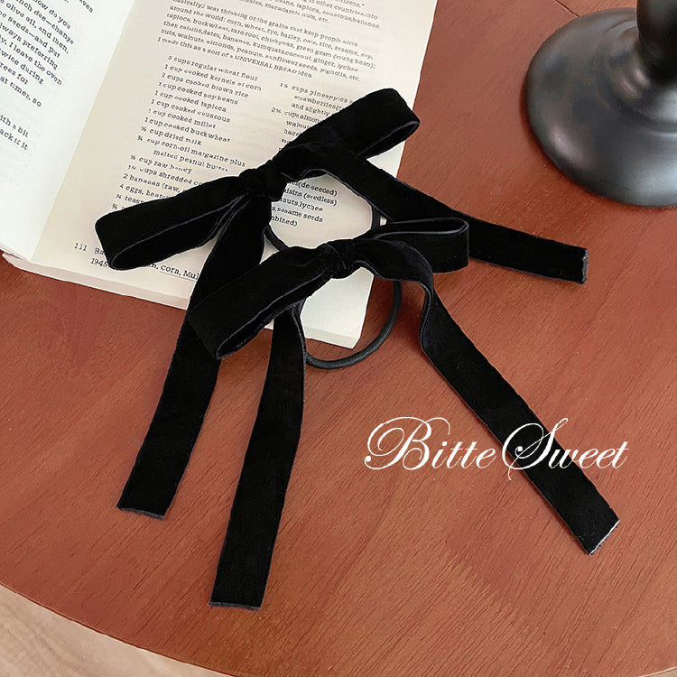 ac225tc】ベロアロングリボン ヘアゴム 選べる2カラー – ドレス