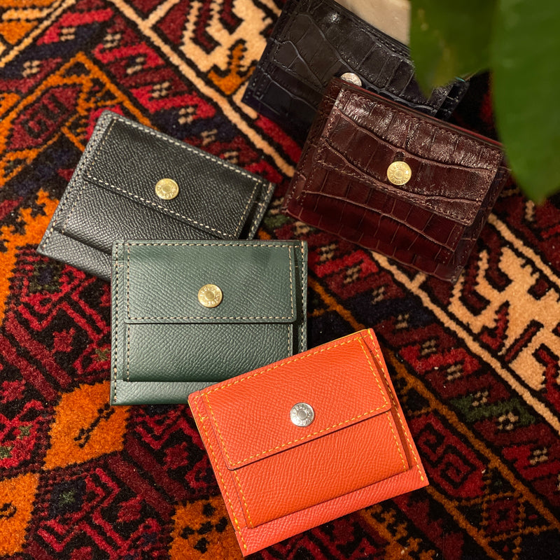 クロコパターンレザー] ミニスナップウォレット color:ブラック