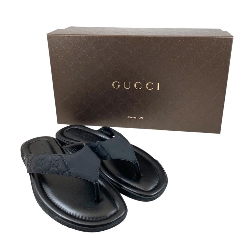 GUCCI】グッチ 353765 サンダル レザー メンズ 黒 27.5cm ブラック