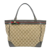グッチ GGキャンバス トートバッグ 白×ベージュ レザー×キャンバス