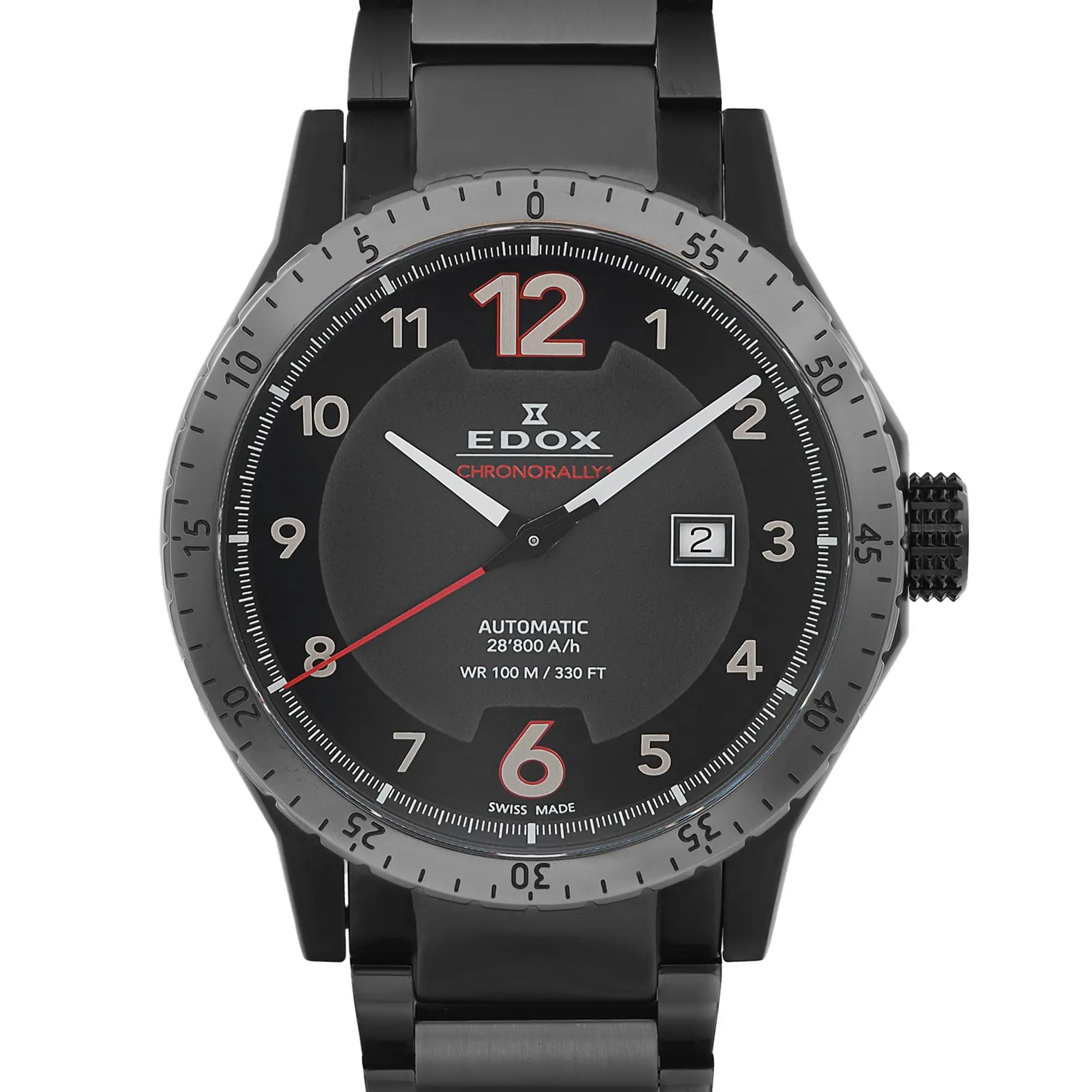 Edox Chronorally 1 Steel 45mm Black Dial Automatic Mens Watch