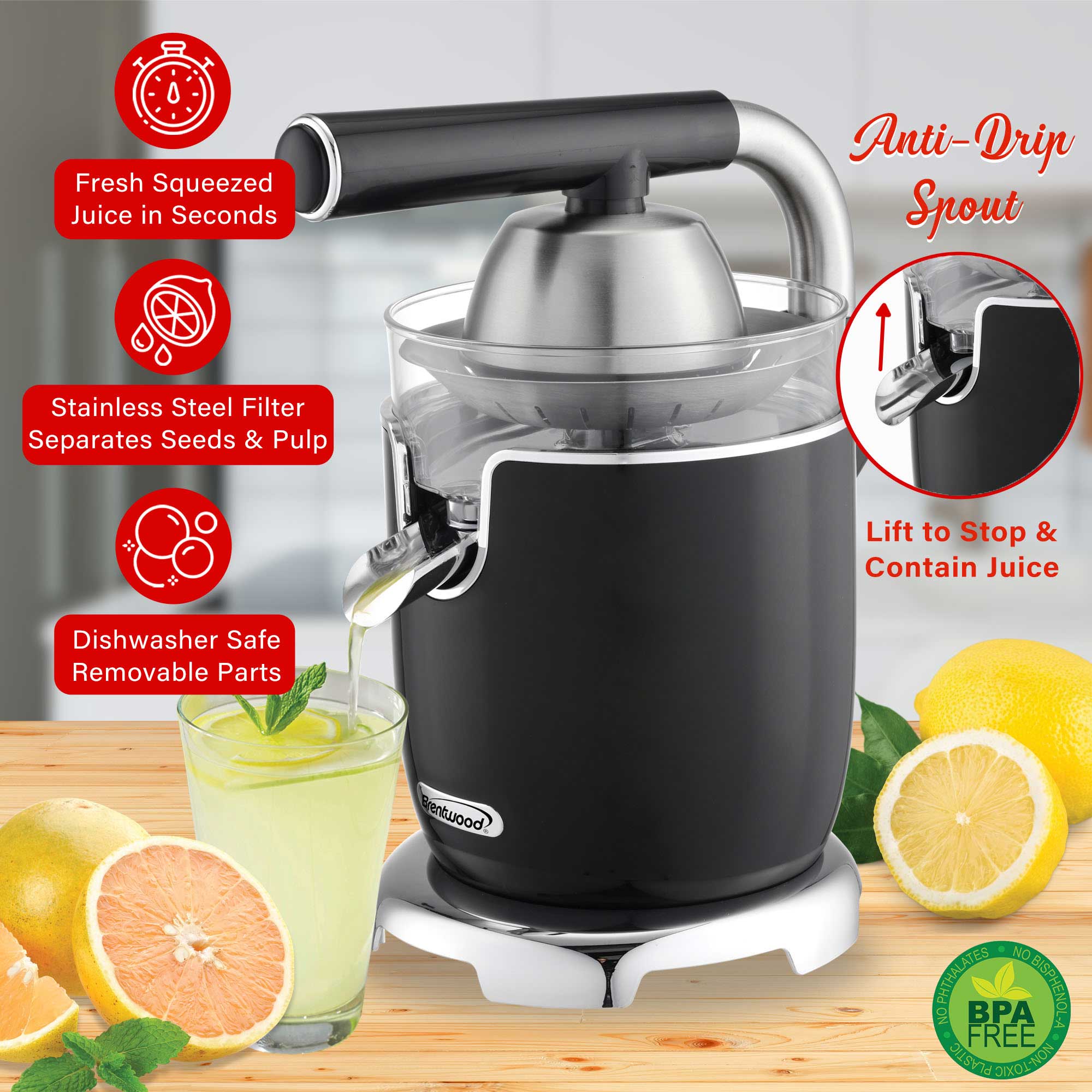 Brentwood J-28BK Powerful 200W Electric Citrus Juicer Orange