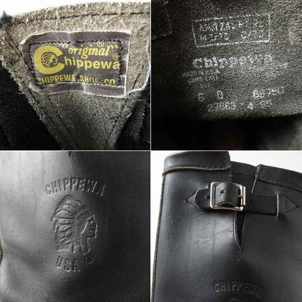 80s USA製 CHIPPEWA チペワ プリント黒タグ スチールトゥ エンジニア