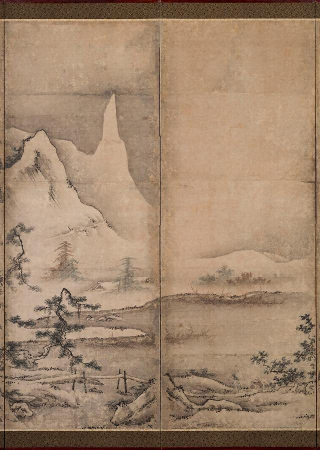 紙本墨画淡彩四季山水図〈／六曲屏風〉 文化遺産オンライン