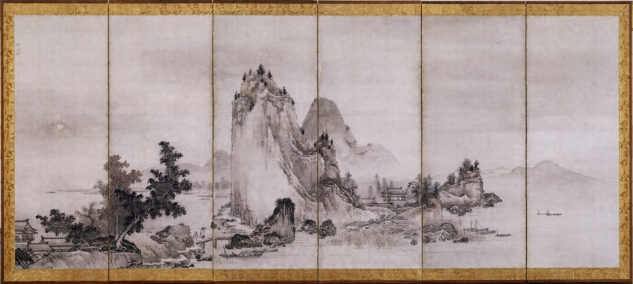 紙本淡彩山水図〈雲谷等顔筆／六曲屏風〉 文化遺産オンライン