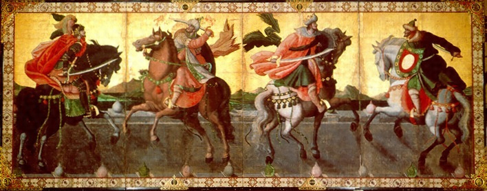 紙本金地著色泰西王侯騎馬図〈／四曲屏風〉 文化遺産オンライン