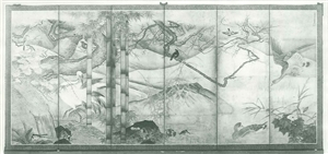 紙本著色四季花鳥図〈伝雪舟筆／六曲屏風〉 文化遺産オンライン