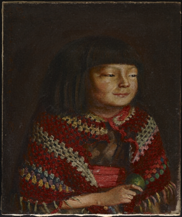 麗子微笑〈岸田劉生筆 一九二一年／油絵 麻布〉 文化遺産オンライン