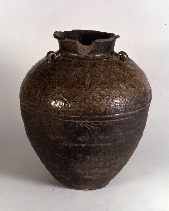 渥美灰釉芦鷺文三耳壺 文化遺産オンライン