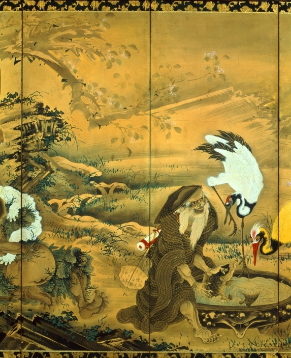 紙本著色群仙図〈曽我蕭白筆/三十五歳の款記がある/六曲屏風〉 文化