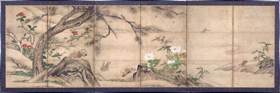 紙本著色四季花鳥図〈/六曲屏風〉 文化遺産オンライン