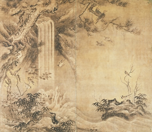 瀧小禽図屏風 文化遺産オンライン