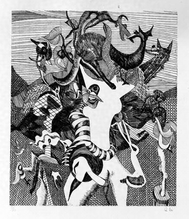 瑛九・銅版画 「SCALE I」より 14.鳥と動物 文化遺産オンライン