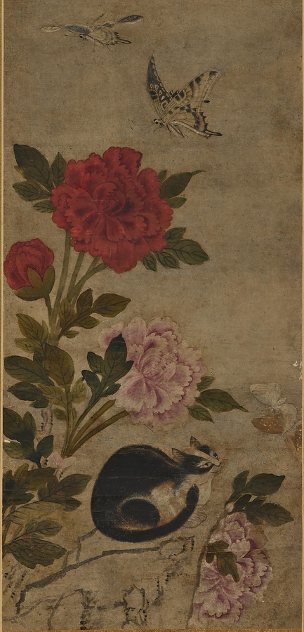 牡丹蝶猫図軸 文化遺産オンライン