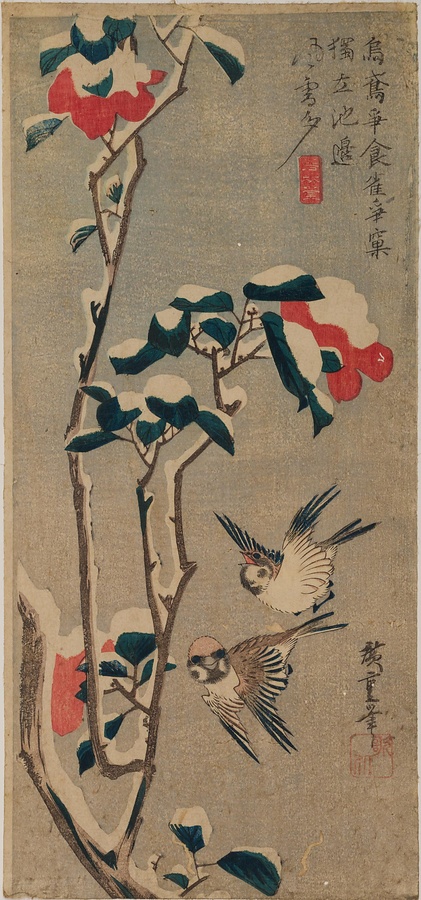 冬椿に雀 文化遺産オンライン