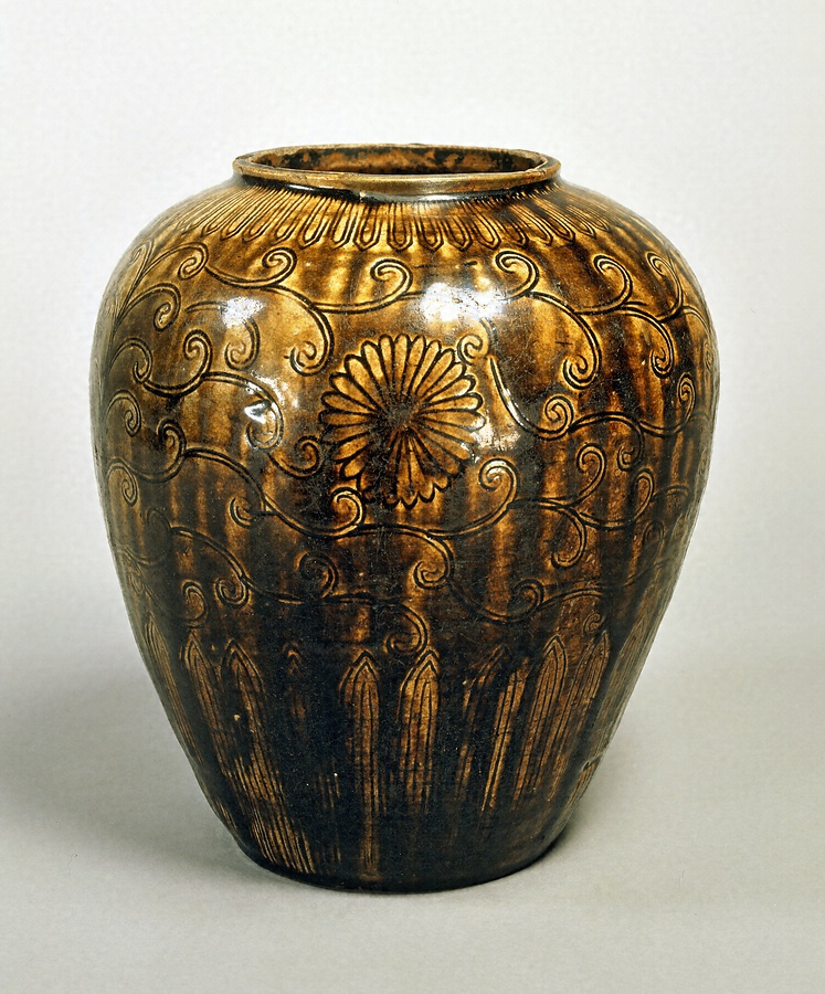 瀬戸鉄釉印花広口壺 文化遺産オンライン