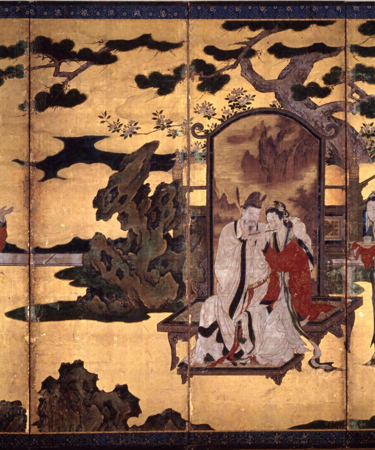 紙本金地著色並笛図 六曲屏風 一隻 文化遺産オンライン