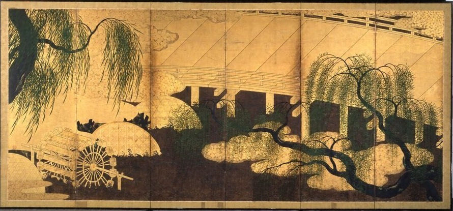 柳橋水車図屏風（六曲一隻） 文化遺産オンライン